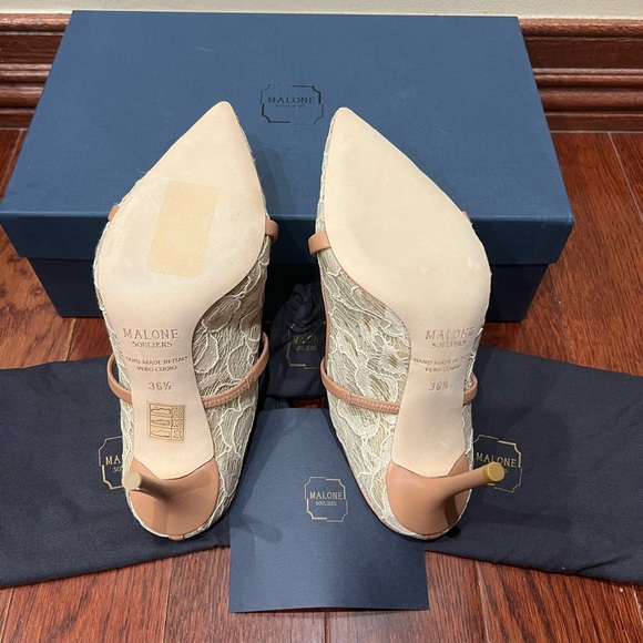 MALONE SOULIERS Women's Maureen Floral-Lace Mules High Heel Shoes Nude 36.5 - Picture 13 of 16